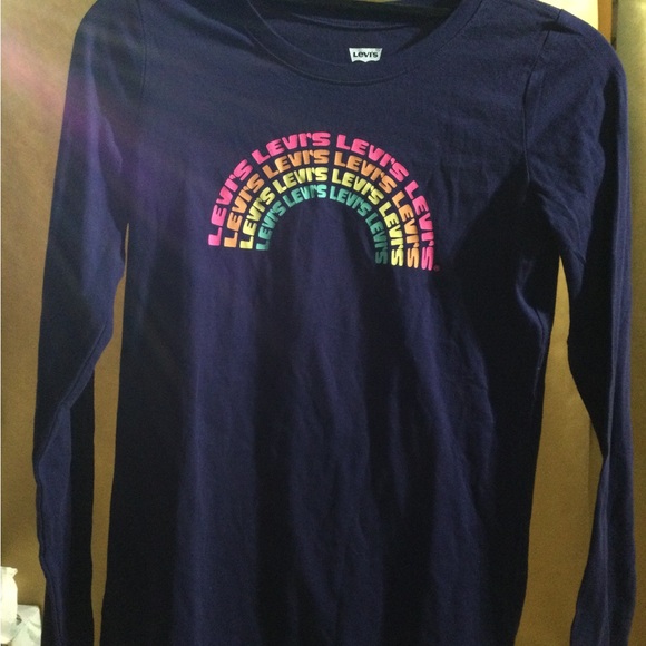 Levi's Navy Long Sleeve Tee with Multicolor Logo - Picture 1 of 3